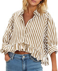 Cicy Bell Striped Crop Button Shirt