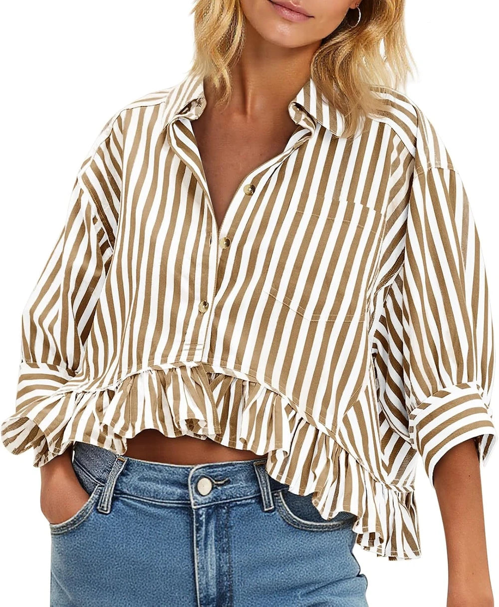 Cicy Bell Striped Crop Button Shirt