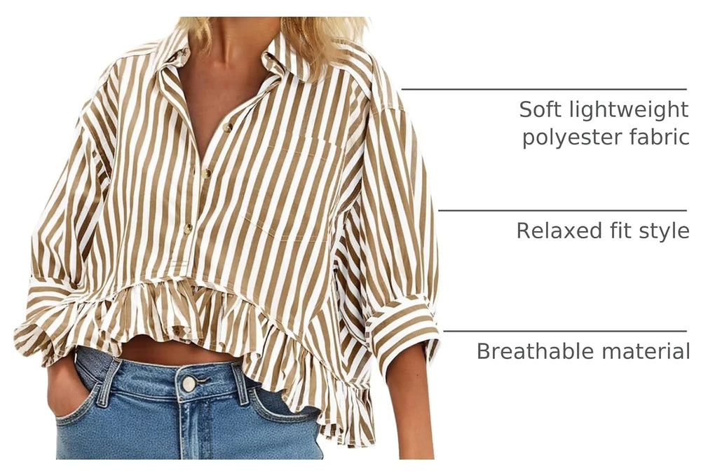 Cicy Bell Striped Crop Button Shirt