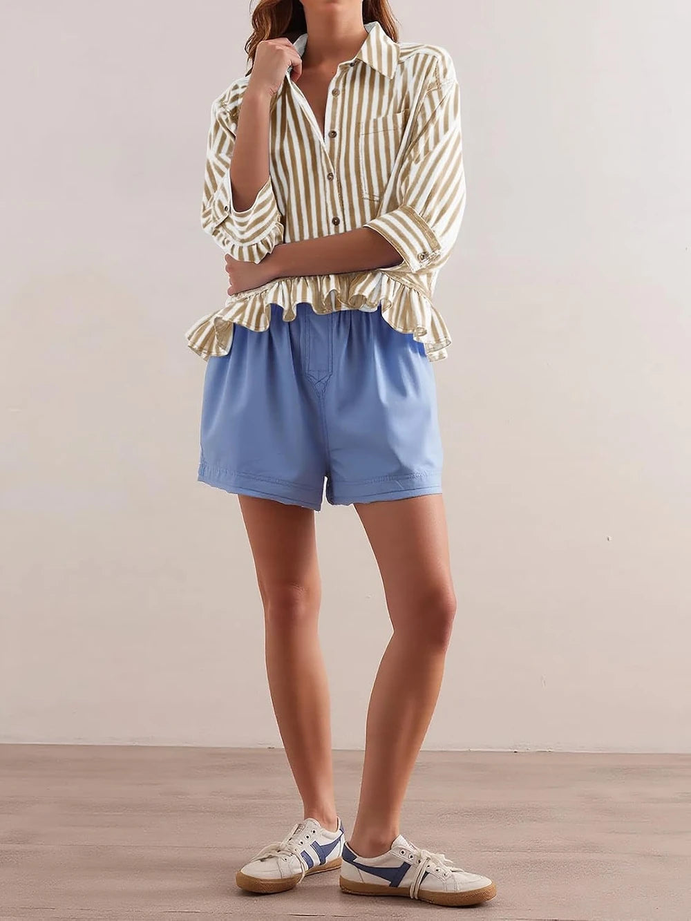 Cicy Bell Striped Crop Button Shirt