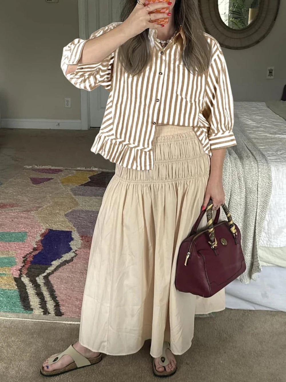 Cicy Bell Striped Crop Button Shirt