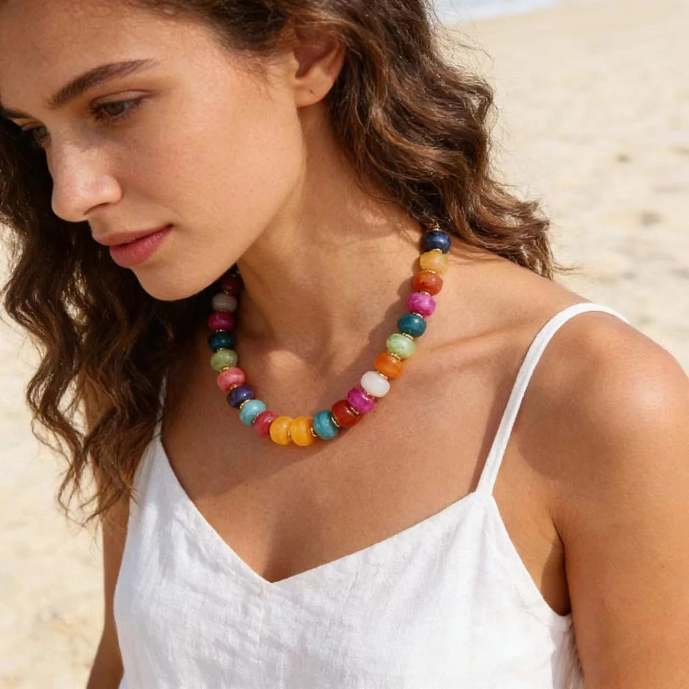 Chunky Resin Beaded Boho Necklace