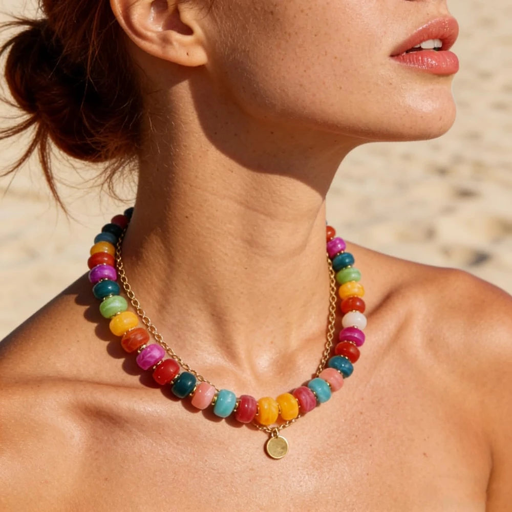 Chunky Resin Beaded Boho Necklace