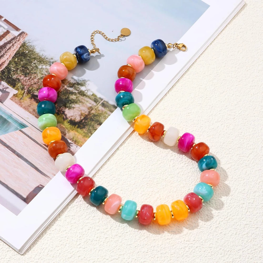 Chunky Resin Beaded Boho Necklace