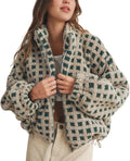 Checkered Sherpa Fleece Cropped Jacket