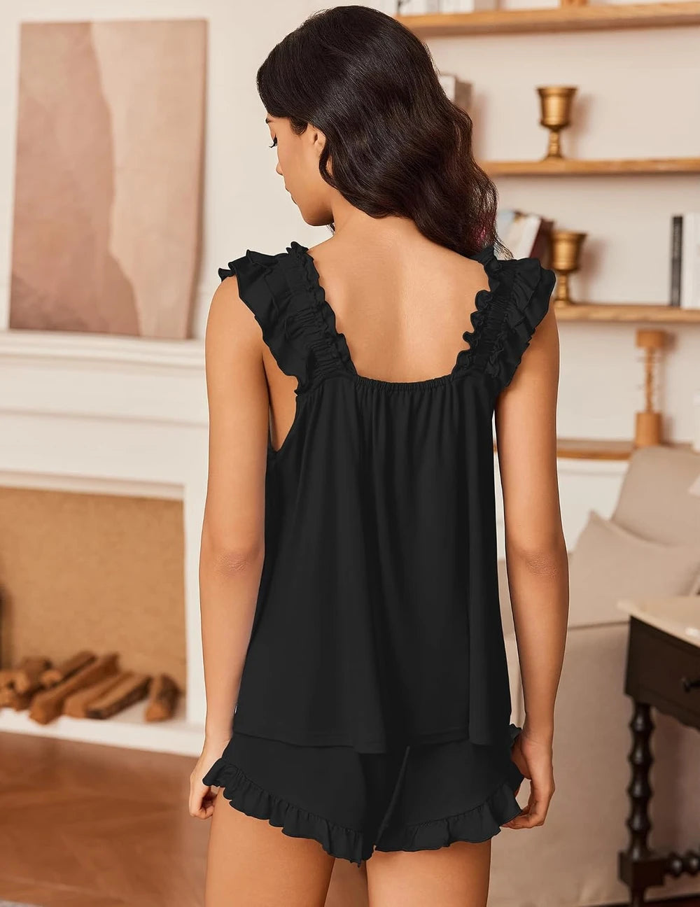 Ekouaer Ruffle Tank Pajama Set