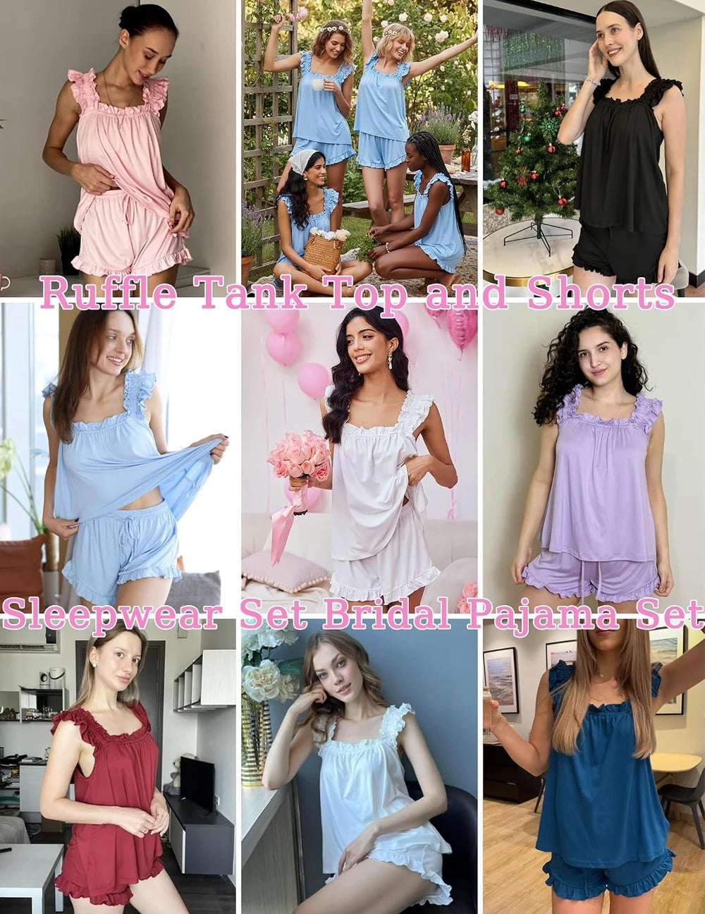 Ekouaer Ruffle Tank Pajama Set
