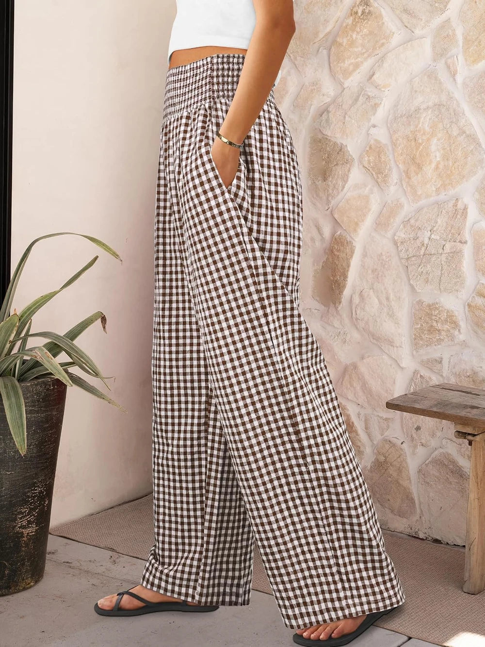 Womens Striped Plaid Palazzo Pants