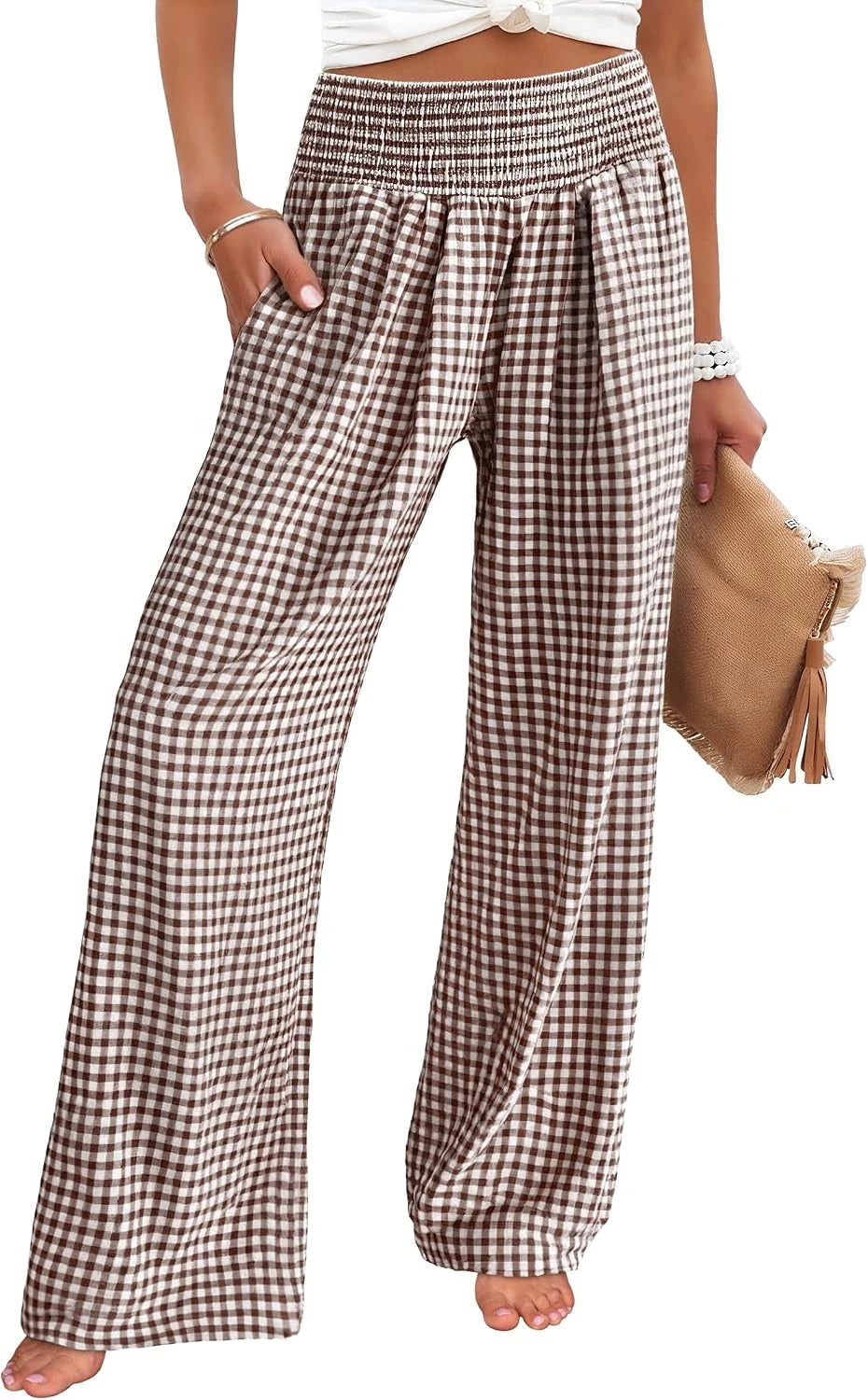 Womens Striped Plaid Palazzo Pants