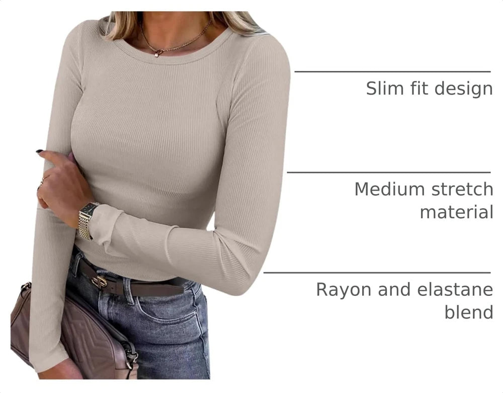 ANRABESS Ribbed Fitted Long Sleeve Top